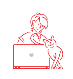 Skica osobe koja radi za prijenosnim računalom s mačkom koja traži pažnju