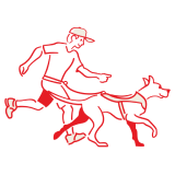 Skica osobe koja trči s psom na ormi