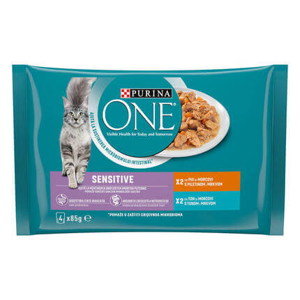 PURINA ONE® SENSITIVE Multipakiranje s Piletinom i Mrkvom, s Tunom i Mrkvom