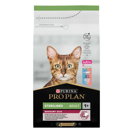 PURINA ® PRO PLAN ® Sterilised Adult 1+ SAVOURY DUO, bogata bakalarom i pastrvom