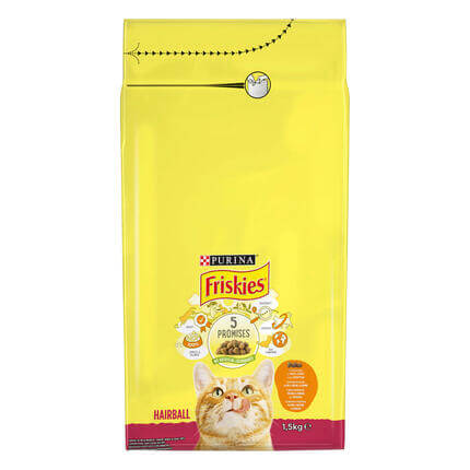 FRISKIES Adult Hairball, s piletinom i povrćem, suha hrana za mačke