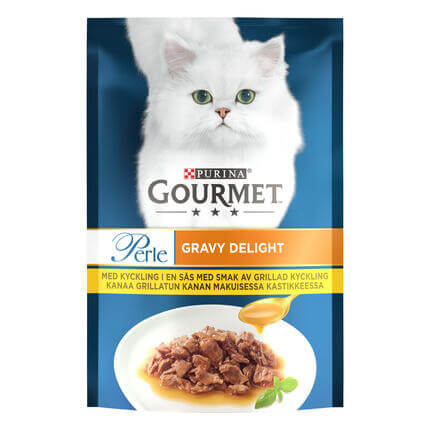 GOURMET Perle Gravy Delight s piletinom, mokra hrana za mačke