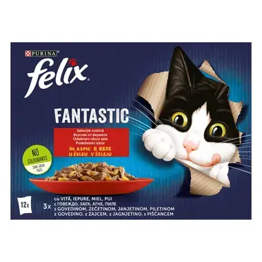 FELIX Fantastic Countryside Multipack Meni s piletinom/ junetinom/ zecem/ janjetinom u želeu mokra hrana za mačke