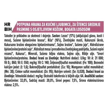 PURINA® PRO PLAN® Puppy Sensitive Skin, suha hrana za pse, srednja veličina, bogata lososom